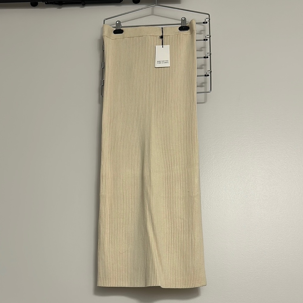 Penelope Cream Ribbed Knit Maxi Skirt L/XL NWT